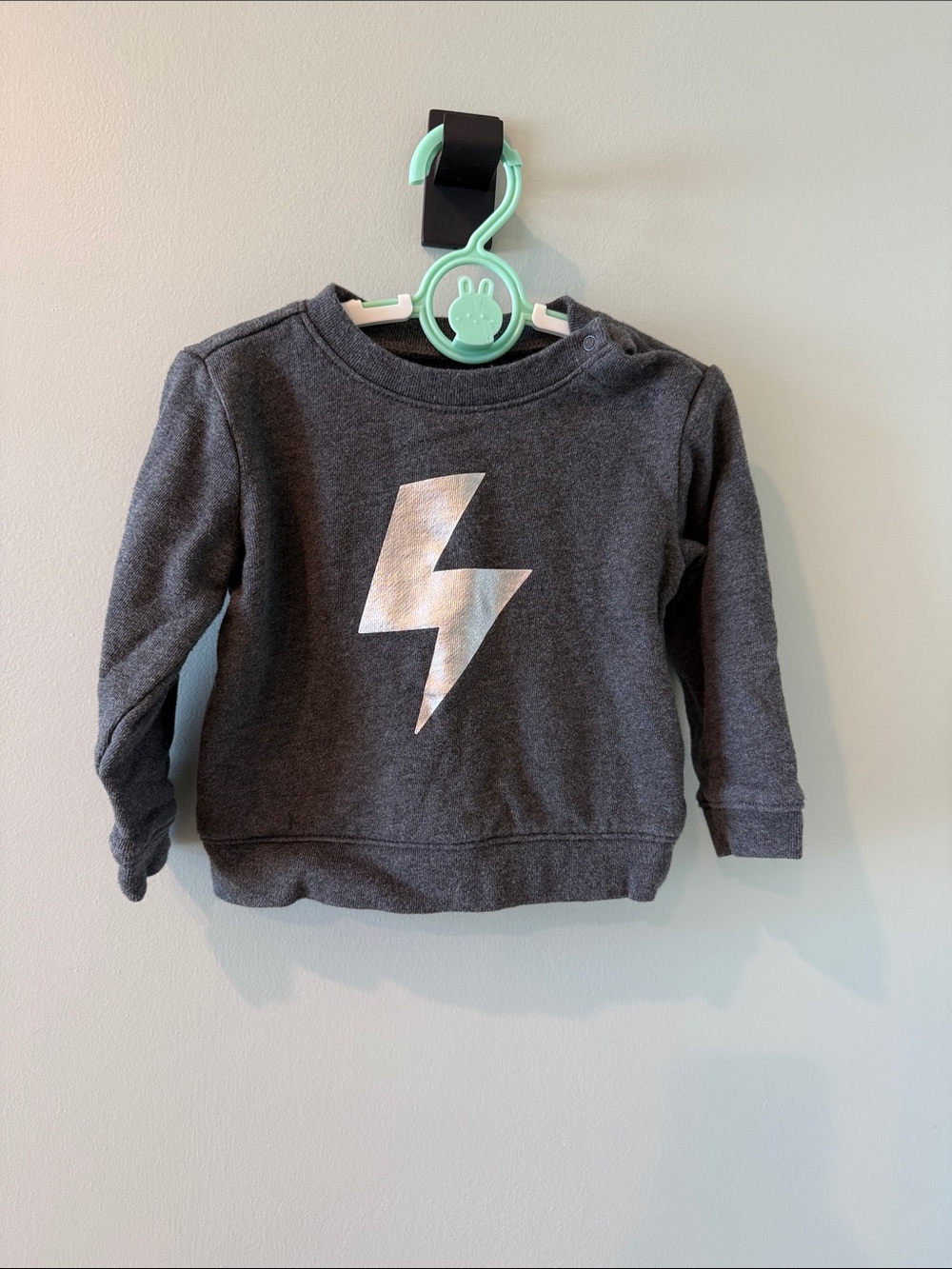 Primary Grey Sweatshirt with Silver Lightning Bolt 12-18M